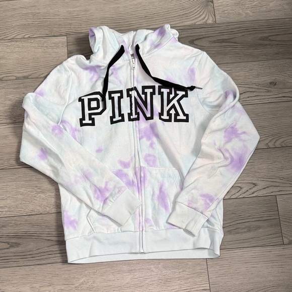 PINK Victoria's Secret Purple Tie-Dye Zip-Up Hoodie Small - Picture 3 of 7